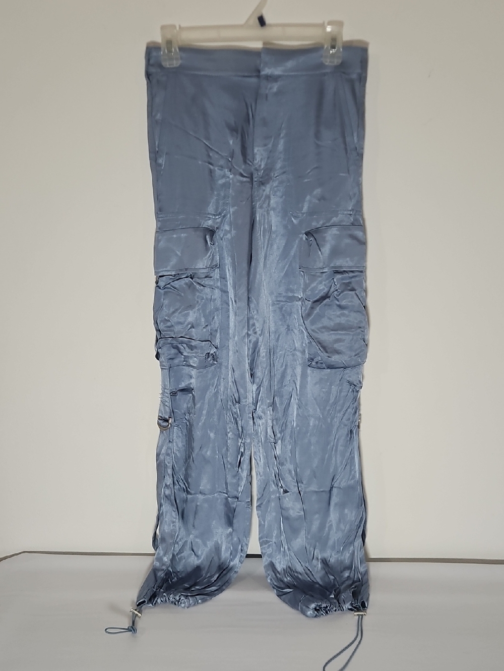 Zara Satin Blue Cargo Jogger Pants - High Rise Utility - Size XS